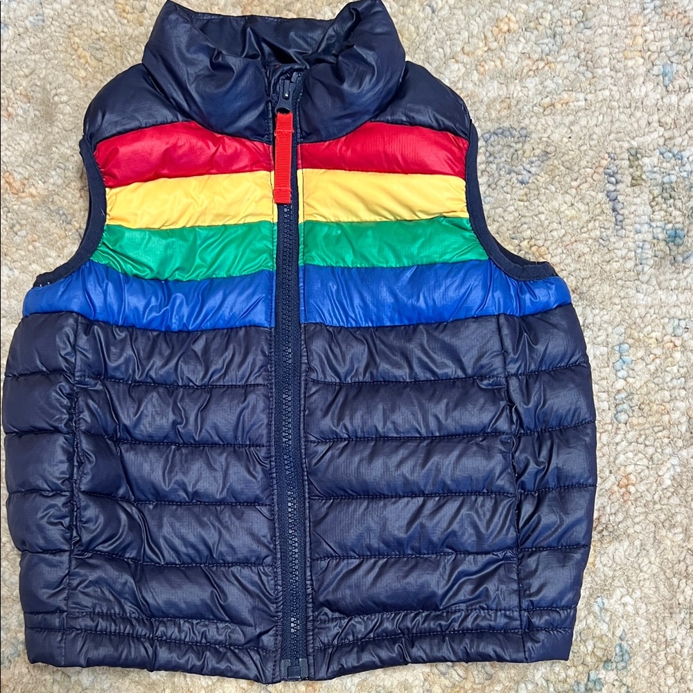 Primary Rainbow Striped Puffer Vest